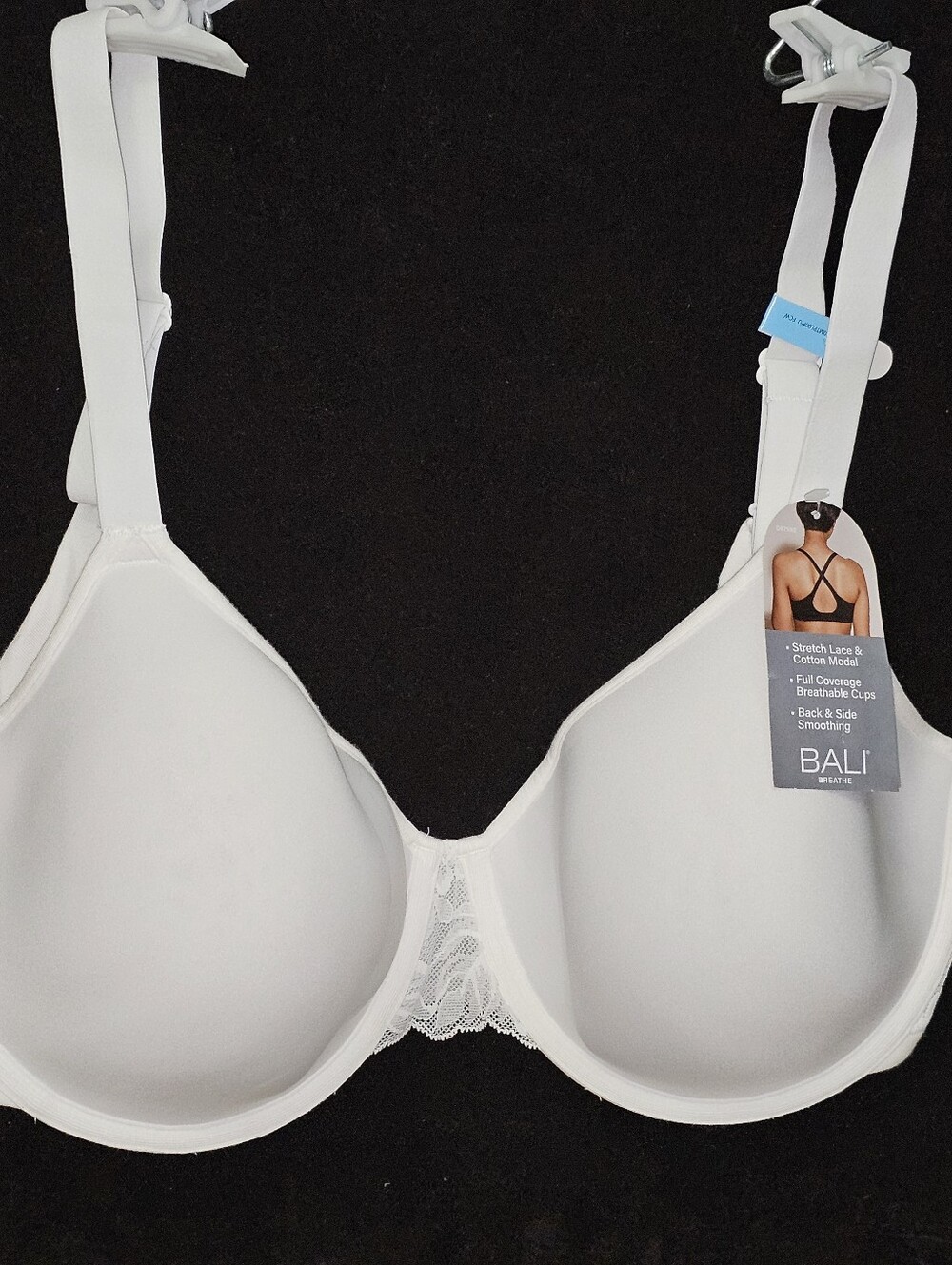 NWT Bali Breathe White Full-Coverage Underwire Bra with Lace Trim 42C